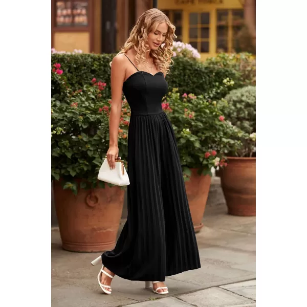 imagePRETTYGARDEN Womens 2023 Sleeveless Jumpsuit Elegant Sweetheart Neck Pleated Wide Leg Pants RompersBlack