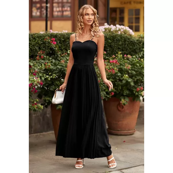 imagePRETTYGARDEN Womens 2023 Sleeveless Jumpsuit Elegant Sweetheart Neck Pleated Wide Leg Pants RompersBlack