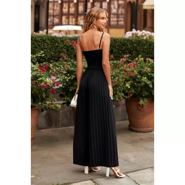 imagePRETTYGARDEN Womens 2023 Sleeveless Jumpsuit Elegant Sweetheart Neck Pleated Wide Leg Pants RompersBlack