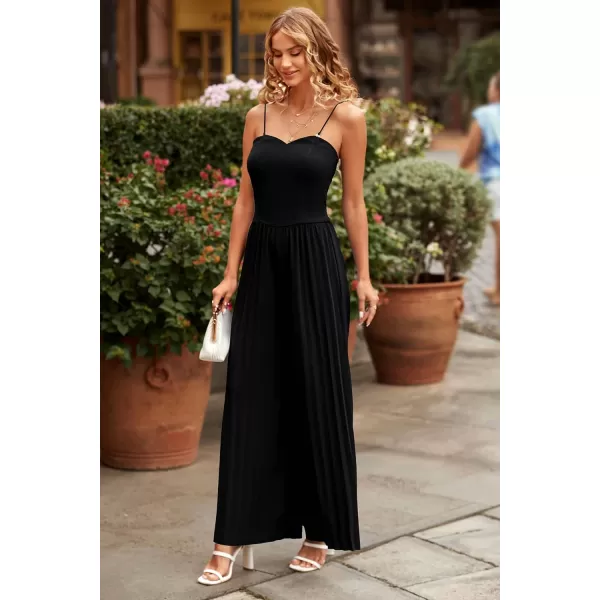 imagePRETTYGARDEN Womens 2023 Sleeveless Jumpsuit Elegant Sweetheart Neck Pleated Wide Leg Pants RompersBlack