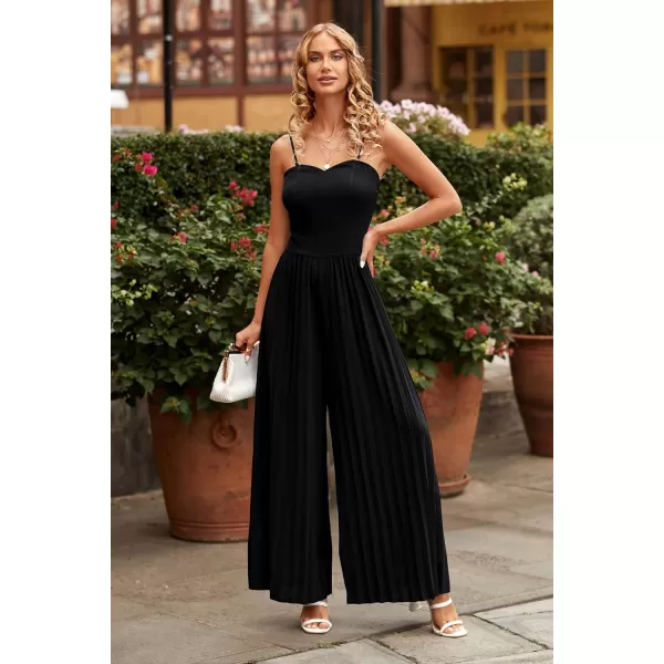 imagePRETTYGARDEN Womens 2023 Sleeveless Jumpsuit Elegant Sweetheart Neck Pleated Wide Leg Pants RompersBlack