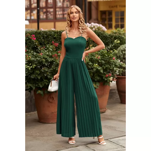 imagePRETTYGARDEN Womens 2023 Sleeveless Jumpsuit Elegant Sweetheart Neck Pleated Wide Leg Pants RompersDark Green