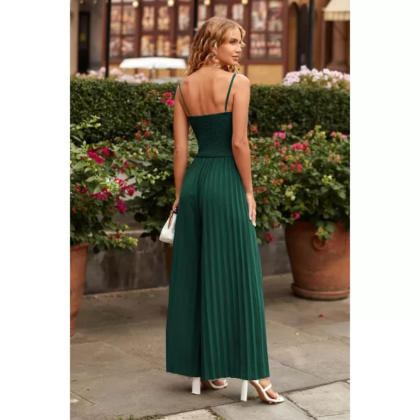 imagePRETTYGARDEN Womens 2023 Sleeveless Jumpsuit Elegant Sweetheart Neck Pleated Wide Leg Pants RompersDark Green