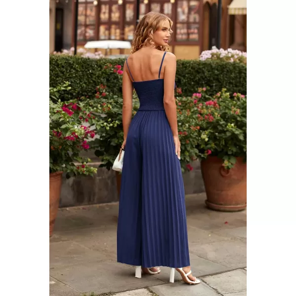 imagePRETTYGARDEN Womens 2023 Sleeveless Jumpsuit Elegant Sweetheart Neck Pleated Wide Leg Pants RompersNavy