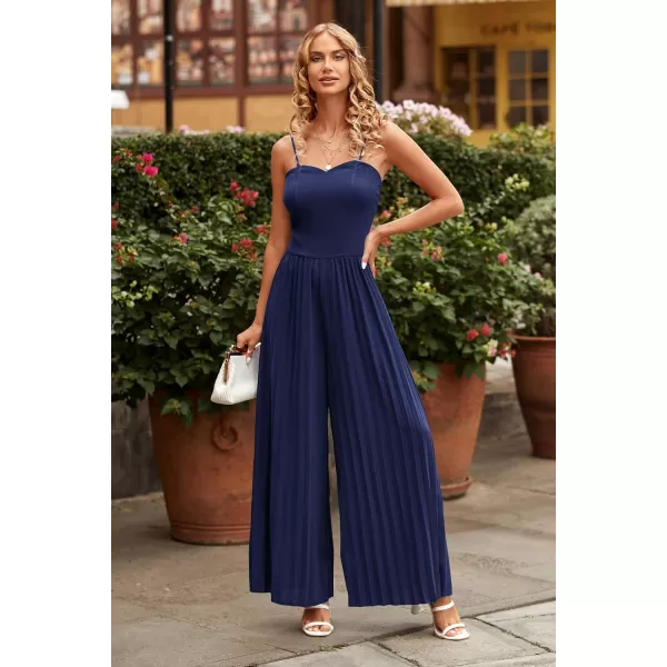 imagePRETTYGARDEN Womens 2023 Sleeveless Jumpsuit Elegant Sweetheart Neck Pleated Wide Leg Pants RompersNavy