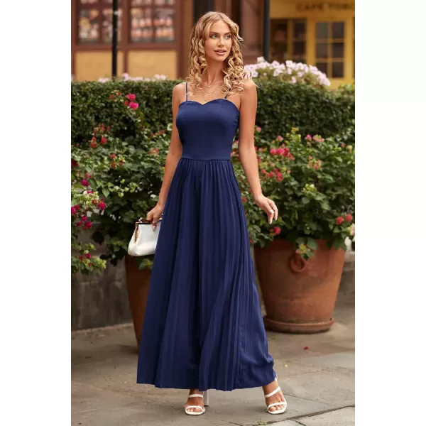 imagePRETTYGARDEN Womens 2023 Sleeveless Jumpsuit Elegant Sweetheart Neck Pleated Wide Leg Pants RompersNavy