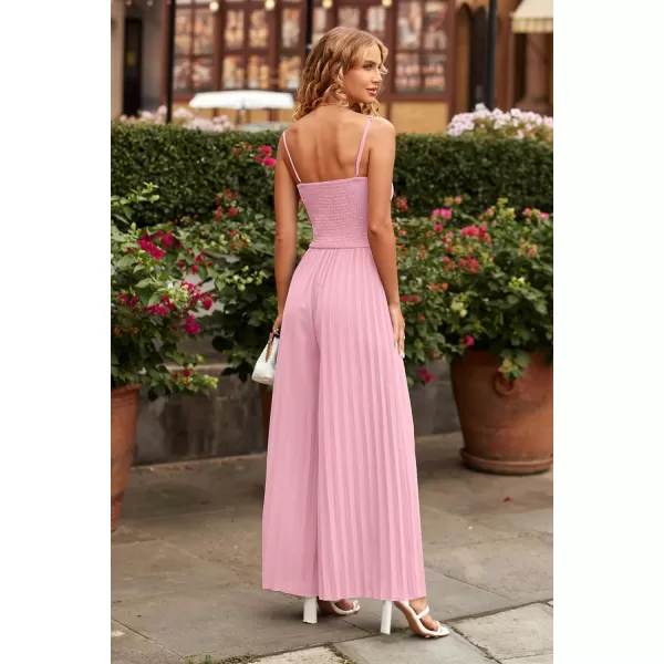 imagePRETTYGARDEN Womens 2023 Sleeveless Jumpsuit Elegant Sweetheart Neck Pleated Wide Leg Pants RompersPink