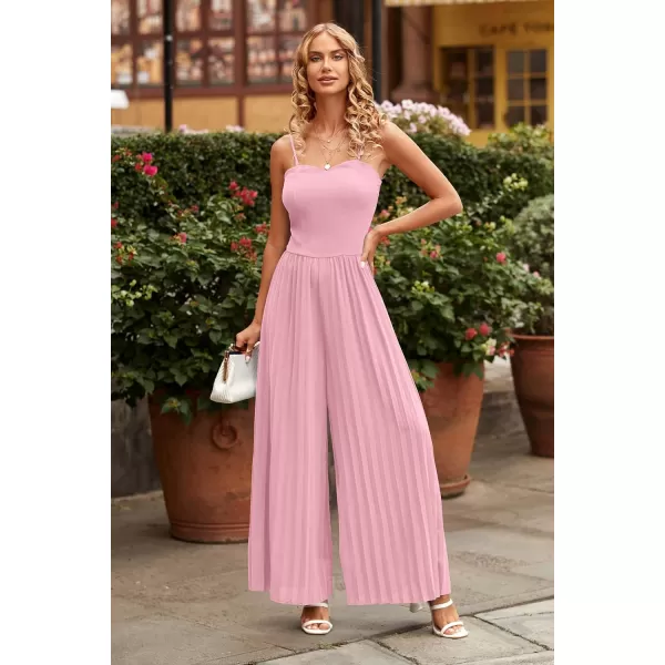 imagePRETTYGARDEN Womens 2023 Sleeveless Jumpsuit Elegant Sweetheart Neck Pleated Wide Leg Pants RompersPink