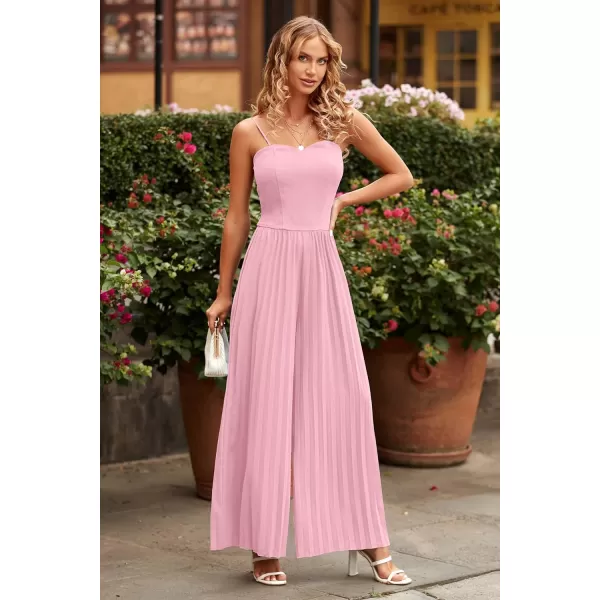 imagePRETTYGARDEN Womens 2023 Sleeveless Jumpsuit Elegant Sweetheart Neck Pleated Wide Leg Pants RompersPink