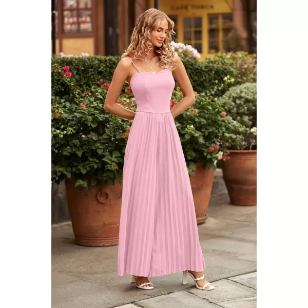 imagePRETTYGARDEN Womens 2023 Sleeveless Jumpsuit Elegant Sweetheart Neck Pleated Wide Leg Pants RompersPink