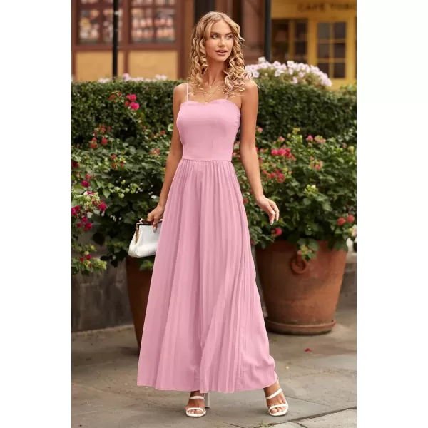 imagePRETTYGARDEN Womens 2023 Sleeveless Jumpsuit Elegant Sweetheart Neck Pleated Wide Leg Pants RompersPink