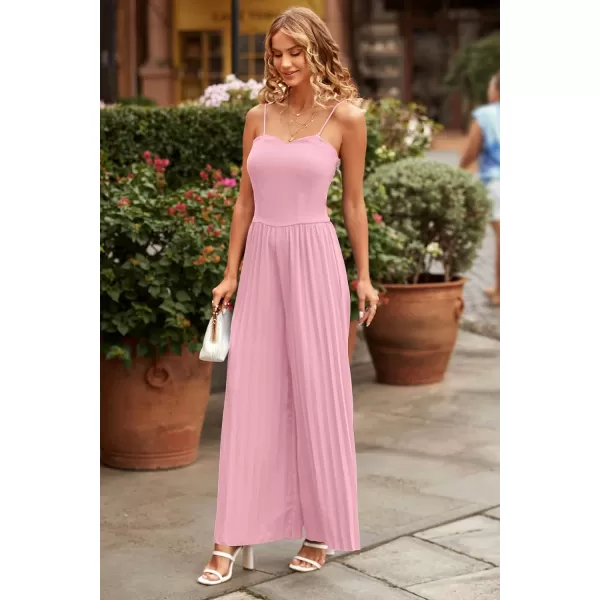 imagePRETTYGARDEN Womens 2023 Sleeveless Jumpsuit Elegant Sweetheart Neck Pleated Wide Leg Pants RompersPink