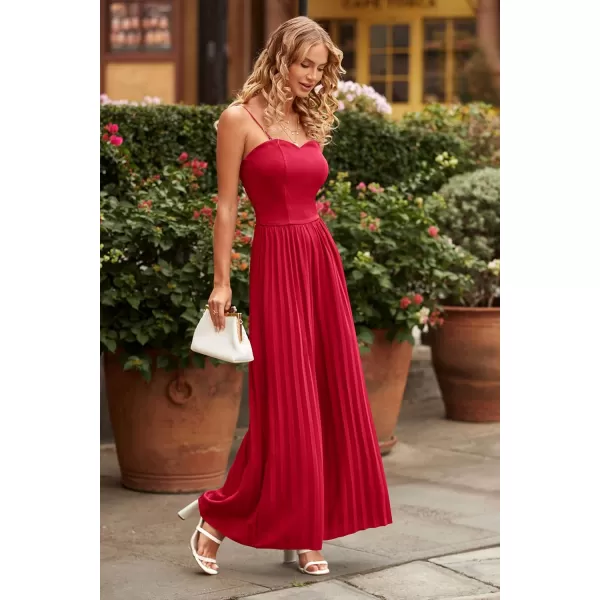 imagePRETTYGARDEN Womens 2023 Sleeveless Jumpsuit Elegant Sweetheart Neck Pleated Wide Leg Pants RompersRed