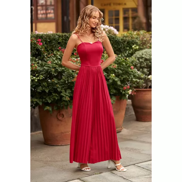 imagePRETTYGARDEN Womens 2023 Sleeveless Jumpsuit Elegant Sweetheart Neck Pleated Wide Leg Pants RompersRed