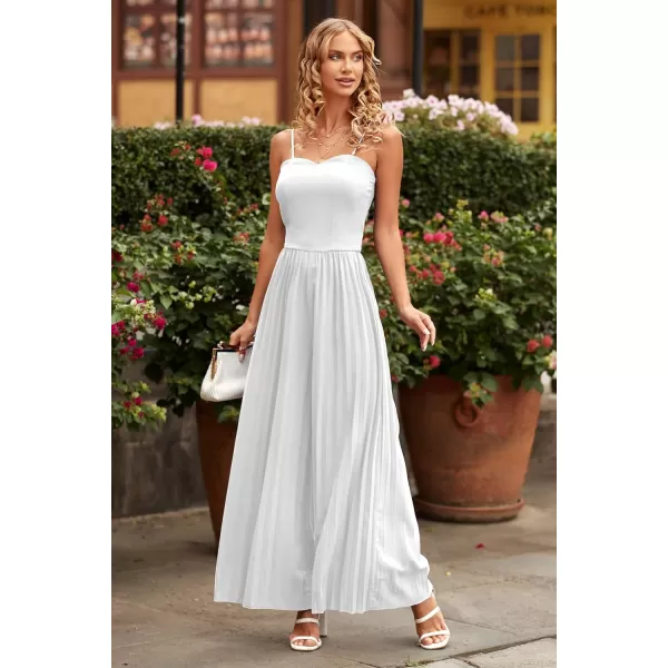 imagePRETTYGARDEN Womens 2023 Sleeveless Jumpsuit Elegant Sweetheart Neck Pleated Wide Leg Pants RompersWhite