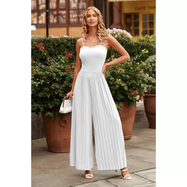 imagePRETTYGARDEN Womens 2023 Sleeveless Jumpsuit Elegant Sweetheart Neck Pleated Wide Leg Pants RompersWhite