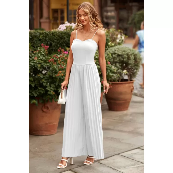imagePRETTYGARDEN Womens 2023 Sleeveless Jumpsuit Elegant Sweetheart Neck Pleated Wide Leg Pants RompersWhite