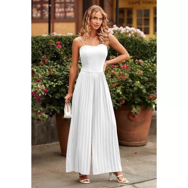 imagePRETTYGARDEN Womens 2023 Sleeveless Jumpsuit Elegant Sweetheart Neck Pleated Wide Leg Pants RompersWhite