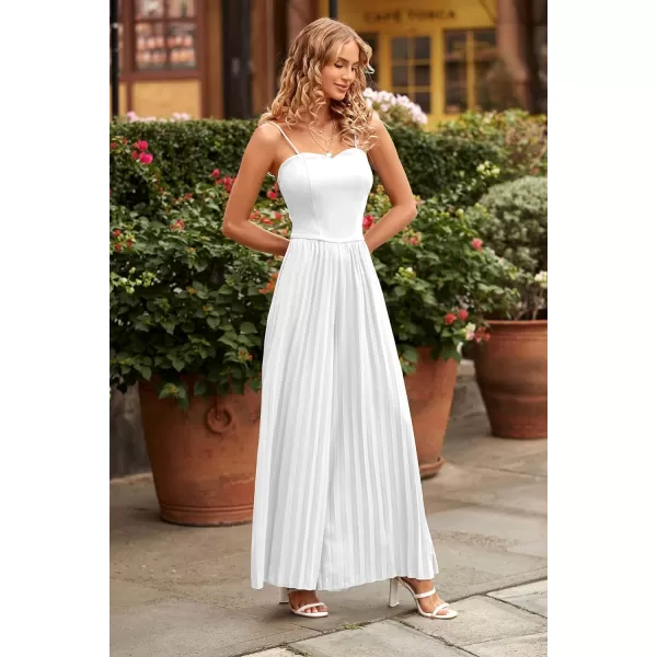 imagePRETTYGARDEN Womens 2023 Sleeveless Jumpsuit Elegant Sweetheart Neck Pleated Wide Leg Pants RompersWhite