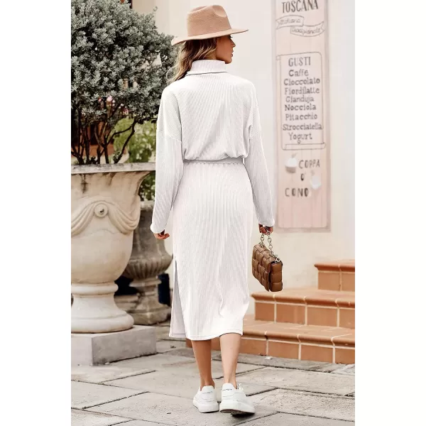 imagePRETTYGARDEN Womens 2023 Spring 2 Piece Tracksuit Winter Long Sleeve Turtleneck Ribbed Top And Midi Skirt Dress SetsWhite