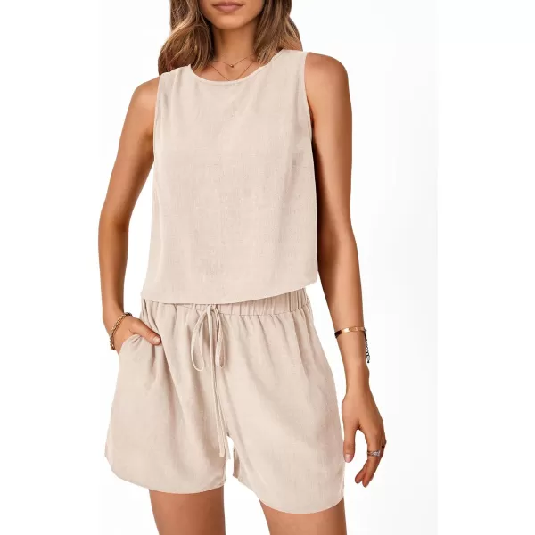 imagePRETTYGARDEN Womens 2023 Summer 2 Piece Outfits Casual Button Back Crop Tank Tops and High Waist Shorts SetApricot