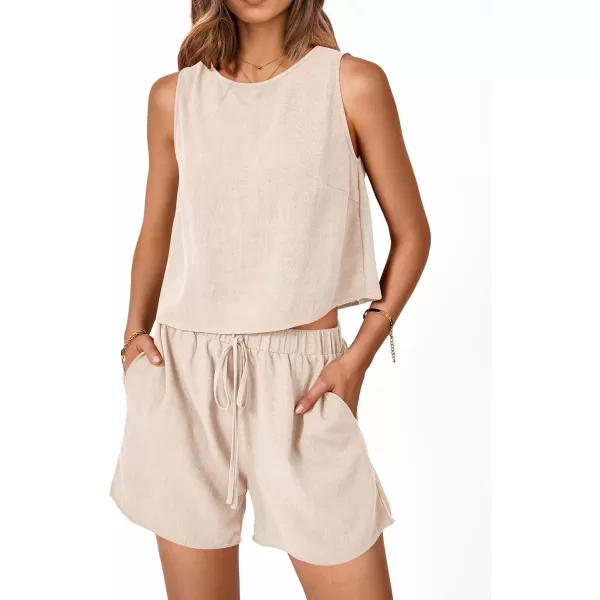 imagePRETTYGARDEN Womens 2023 Summer 2 Piece Outfits Casual Button Back Crop Tank Tops and High Waist Shorts SetApricot