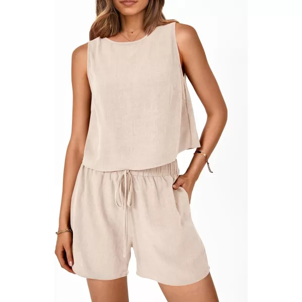 imagePRETTYGARDEN Womens 2023 Summer 2 Piece Outfits Casual Button Back Crop Tank Tops and High Waist Shorts SetApricot