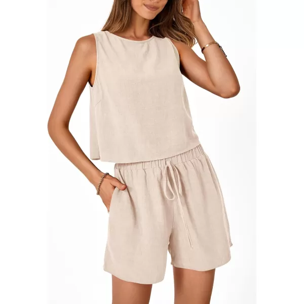 imagePRETTYGARDEN Womens 2023 Summer 2 Piece Outfits Casual Button Back Crop Tank Tops and High Waist Shorts SetApricot