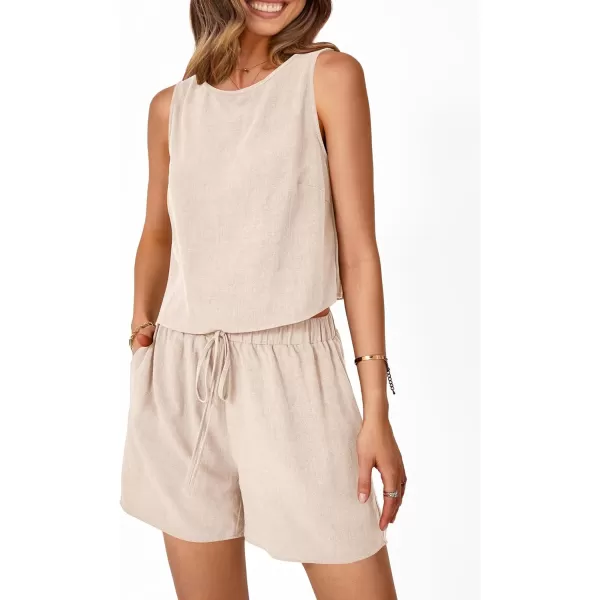 imagePRETTYGARDEN Womens 2023 Summer 2 Piece Outfits Casual Button Back Crop Tank Tops and High Waist Shorts SetApricot