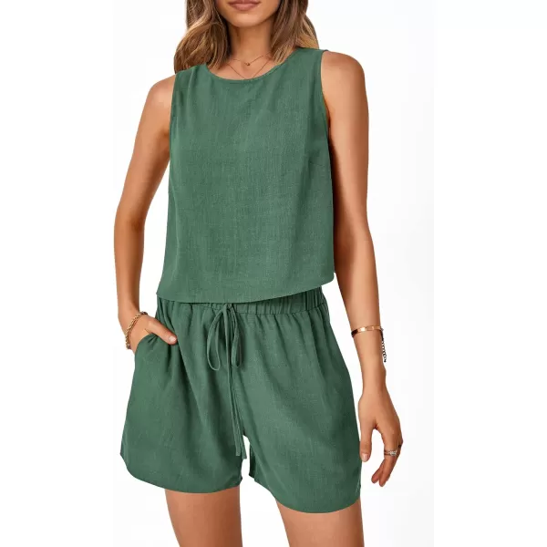 imagePRETTYGARDEN Womens 2023 Summer 2 Piece Outfits Casual Button Back Crop Tank Tops and High Waist Shorts SetGreen