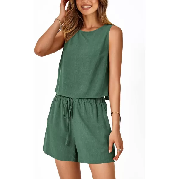 imagePRETTYGARDEN Womens 2023 Summer 2 Piece Outfits Casual Button Back Crop Tank Tops and High Waist Shorts SetGreen