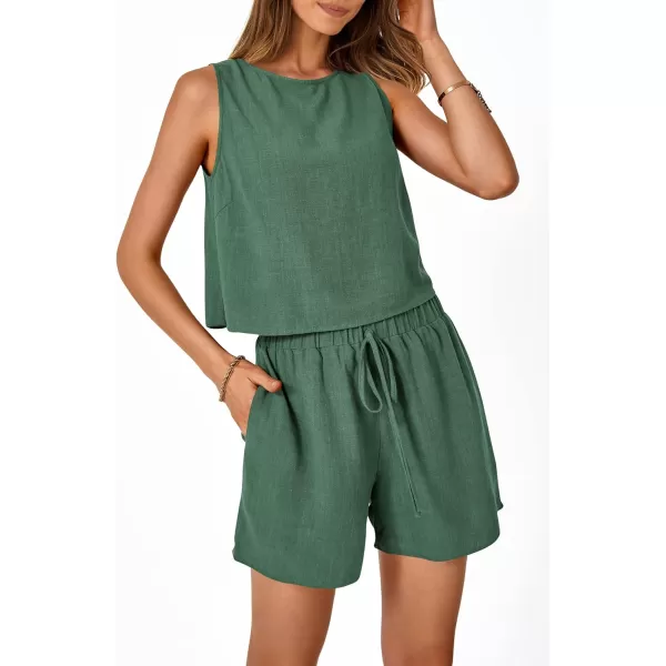 imagePRETTYGARDEN Womens 2023 Summer 2 Piece Outfits Casual Button Back Crop Tank Tops and High Waist Shorts SetGreen