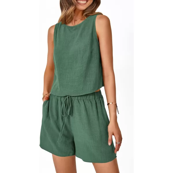 imagePRETTYGARDEN Womens 2023 Summer 2 Piece Outfits Casual Button Back Crop Tank Tops and High Waist Shorts SetGreen