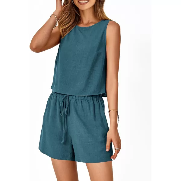 imagePRETTYGARDEN Womens 2023 Summer 2 Piece Outfits Casual Button Back Crop Tank Tops and High Waist Shorts SetLake Blue