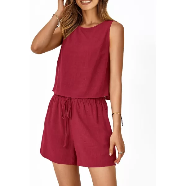 imagePRETTYGARDEN Womens 2023 Summer 2 Piece Outfits Casual Button Back Crop Tank Tops and High Waist Shorts SetRed