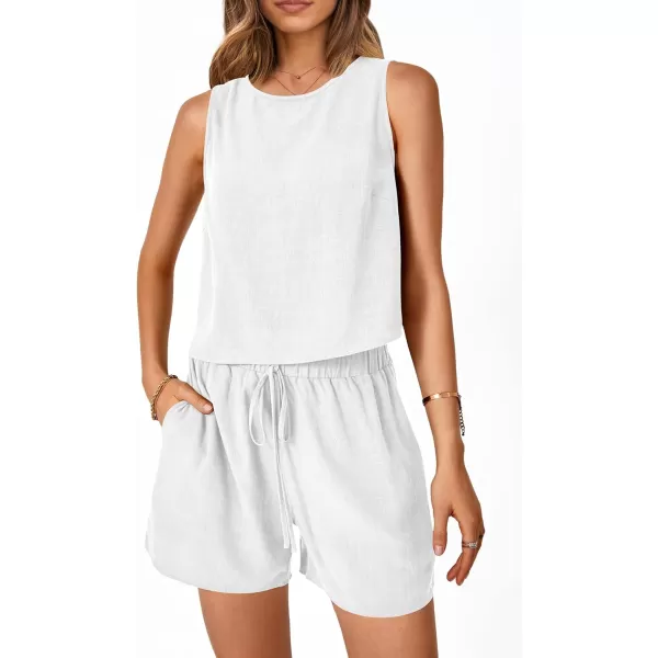 imagePRETTYGARDEN Womens 2023 Summer 2 Piece Outfits Casual Button Back Crop Tank Tops and High Waist Shorts SetWhite