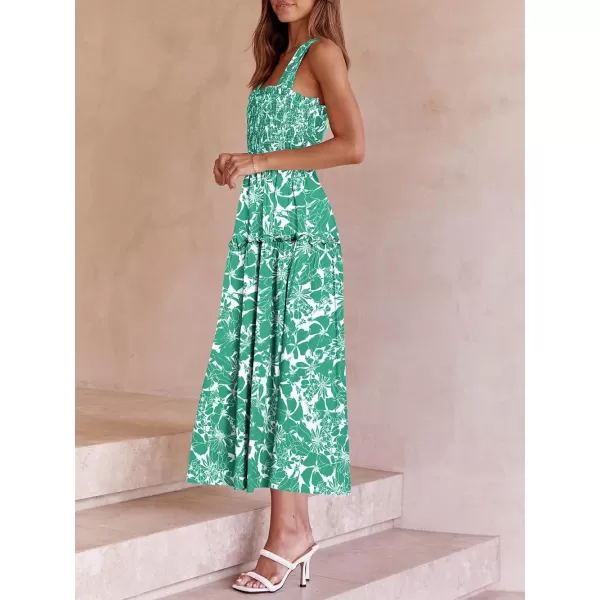 imagePRETTYGARDEN Womens 2023 Summer Maxi Dress Halter Neck Backless Ruffle Smocked Casual Long Flowy Boho DressesWhite Green Floral