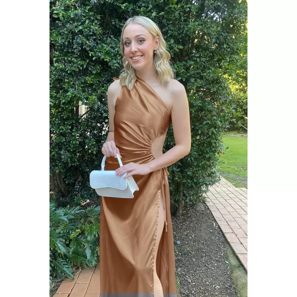 imagePRETTYGARDEN Womens 2023 Summer One Shoulder Satin Dress Cutout High Split Cocktail Wedding Guest Maxi DressesKhaki