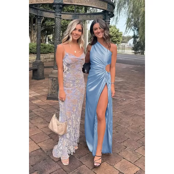 imagePRETTYGARDEN Womens 2023 Summer One Shoulder Satin Dress Cutout High Split Cocktail Wedding Guest Maxi DressesLight Blue
