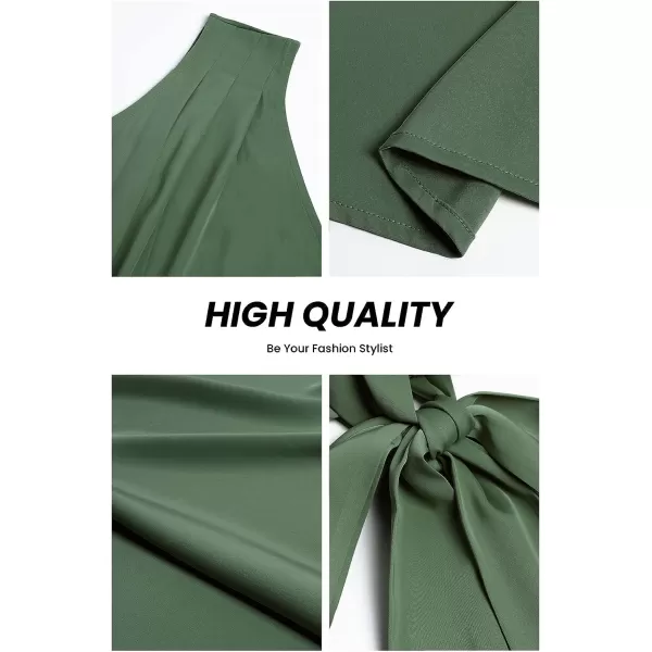 imagePRETTYGARDEN Womens 2023 Summer Ruched Bodycon Dress Sleeveless One Shoulder Wrap Satin Belted Cocktail Midi DressArmy Green