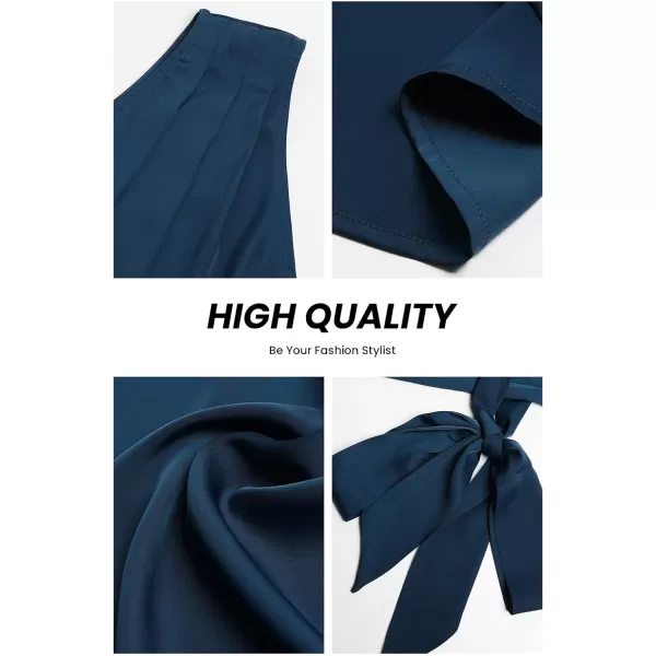 imagePRETTYGARDEN Womens 2023 Summer Ruched Bodycon Dress Sleeveless One Shoulder Wrap Satin Belted Cocktail Midi DressDark Blue