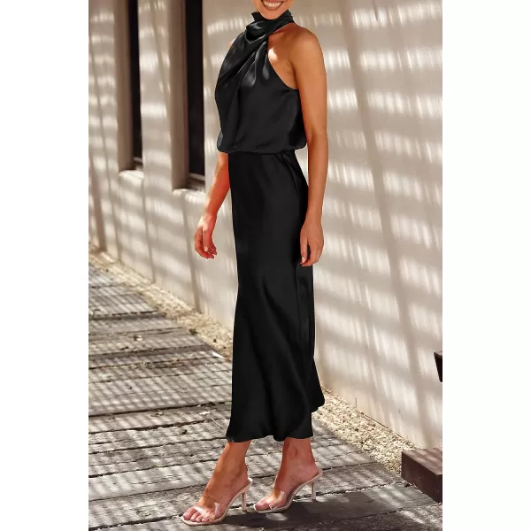 imagePRETTYGARDEN Womens 2023 Summer Satin Dress Elegant Sleeveless Mock Neck Cocktail Party Maxi DressesBlack