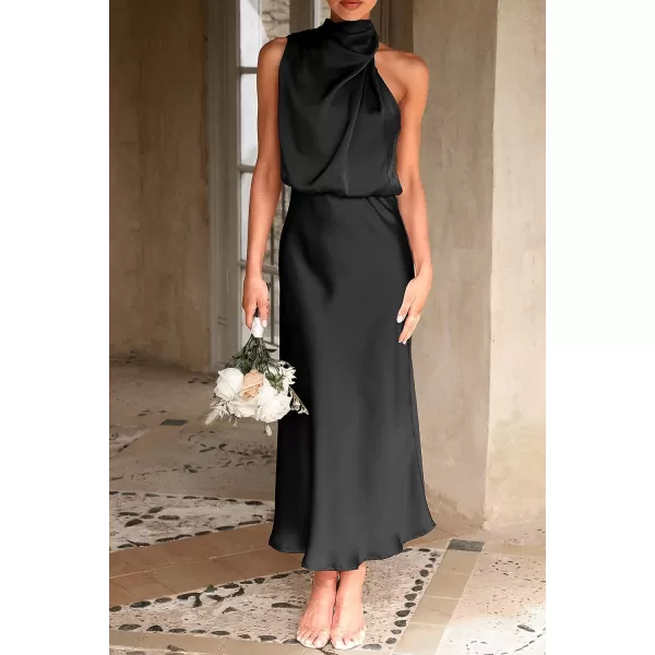 imagePRETTYGARDEN Womens 2023 Summer Satin Dress Elegant Sleeveless Mock Neck Cocktail Party Maxi DressesBlack