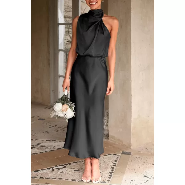 imagePRETTYGARDEN Womens 2023 Summer Satin Dress Elegant Sleeveless Mock Neck Cocktail Party Maxi DressesBlack