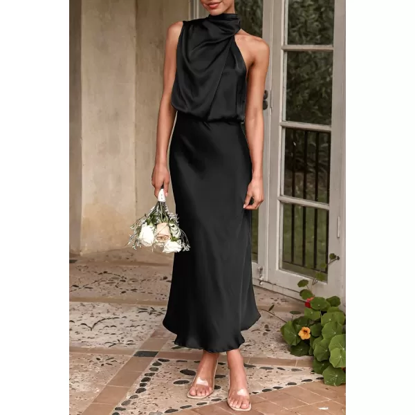 imagePRETTYGARDEN Womens 2023 Summer Satin Dress Elegant Sleeveless Mock Neck Cocktail Party Maxi DressesBlack