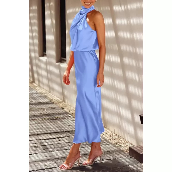 imagePRETTYGARDEN Womens 2023 Summer Satin Dress Elegant Sleeveless Mock Neck Cocktail Party Maxi DressesBlue