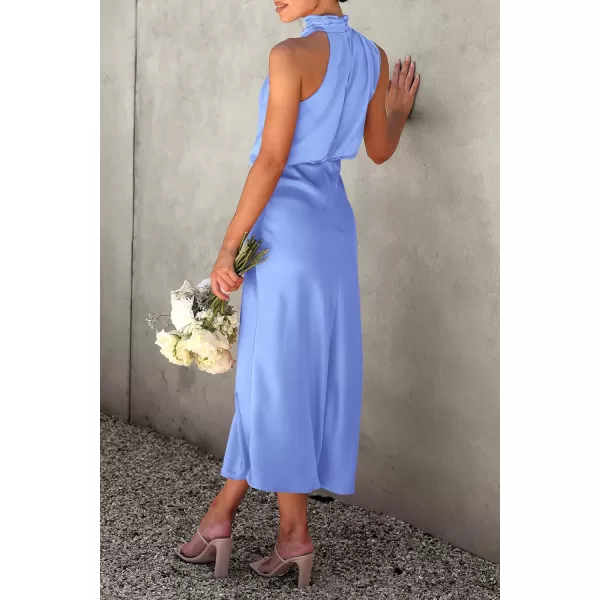 imagePRETTYGARDEN Womens 2023 Summer Satin Dress Elegant Sleeveless Mock Neck Cocktail Party Maxi DressesBlue