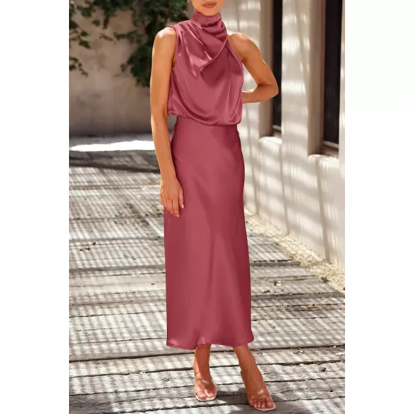 imagePRETTYGARDEN Womens 2023 Summer Satin Dress Elegant Sleeveless Mock Neck Cocktail Party Maxi DressesBrick Red