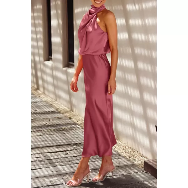 imagePRETTYGARDEN Womens 2023 Summer Satin Dress Elegant Sleeveless Mock Neck Cocktail Party Maxi DressesBrick Red