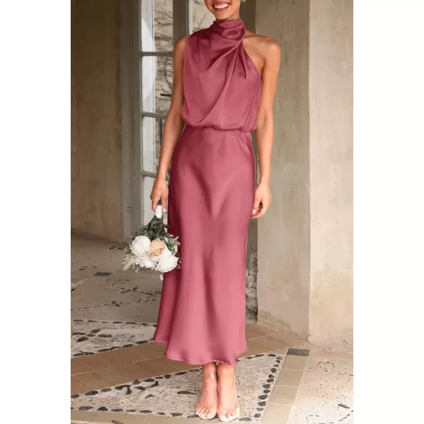 imagePRETTYGARDEN Womens 2023 Summer Satin Dress Elegant Sleeveless Mock Neck Cocktail Party Maxi DressesBrick Red